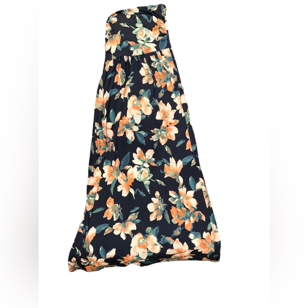 Vanilla Bay Women's Blue Floral Strapless Full Length Maxi Dress Size Medium